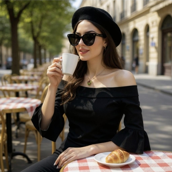 Stone Cold Fox Tops - Stone Cold Fox Off-Shoulder Black Top With 3/4 Length Bell Sleeves - Size 0